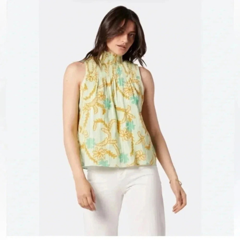 JOIE Women’s  Mika Smocked yoke and mock neck Sleeveless top‎ Sz S Pastel Green